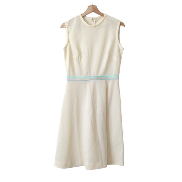 Vintage 60's Dress Womens 14 Pale Yellow FIt Flare Single Stitch Mid Mod MCM - Picture 1 of 7